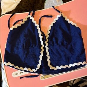 Navy Blue Halter Top with White Trim